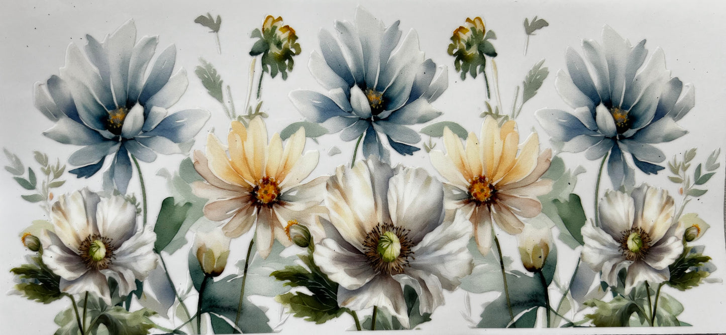 Blue, white and yellow floral