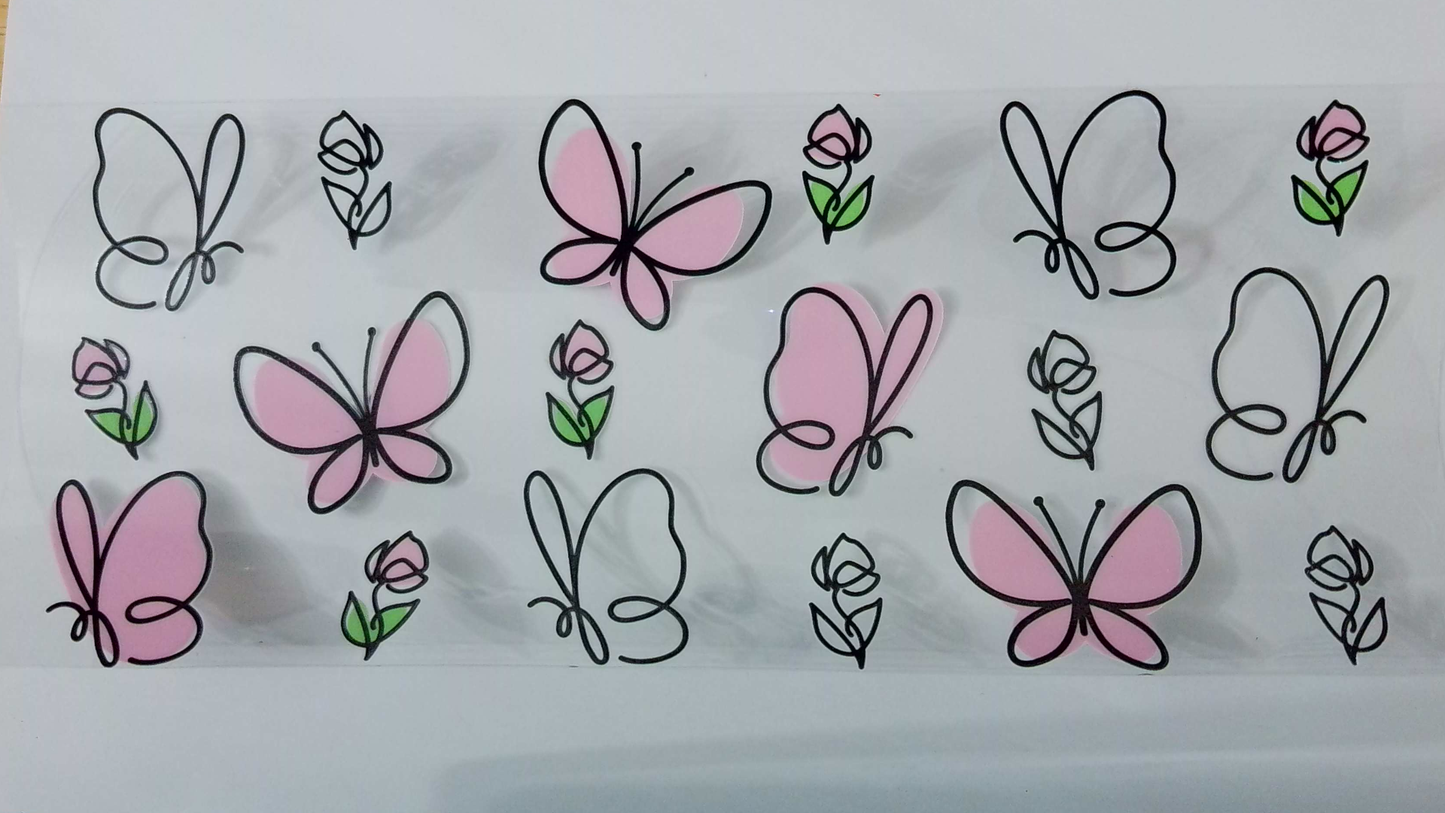 A117 Pink butterflies with flowers