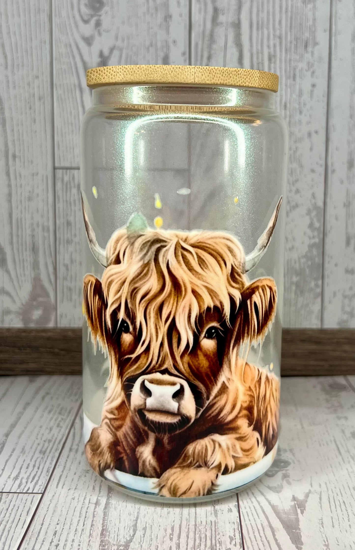 Yellow Iridescent Cow - 16oz Glass