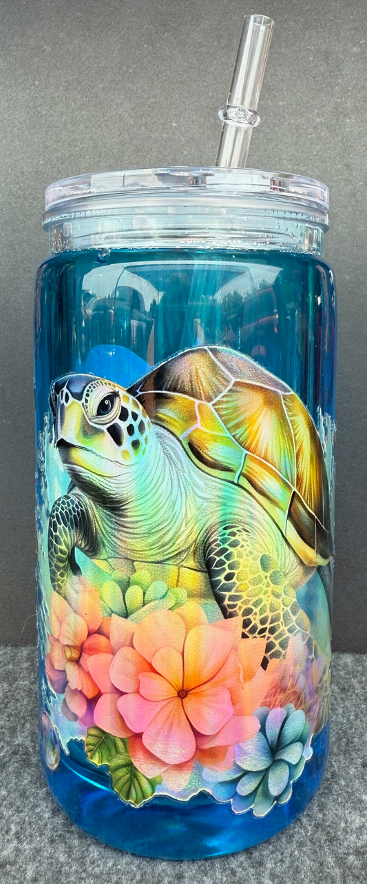16oz Acrylic - Turtle in ocean water