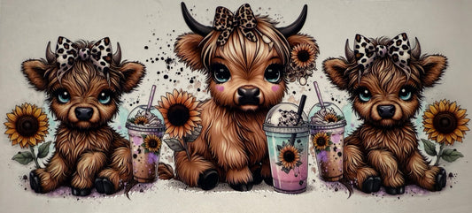 Highland cows with drinks