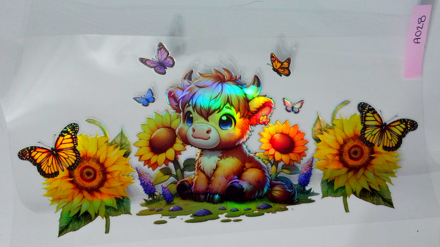 A028 Holographic Cow / sunflowers and butterflies