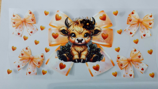 A126 Cow with orange bow and hearts