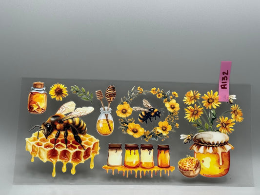A132 HONEY JARS, HONEY COMB, AND FLOWERS