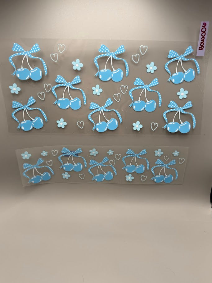 BOW006 BLUE CHECKER BOWS W/ CHERRIES