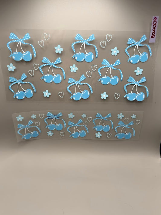 BOW006 BLUE CHECKER BOWS W/ CHERRIES