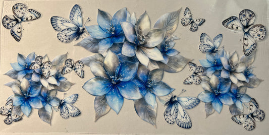 Blue and White flowers / Butterflies