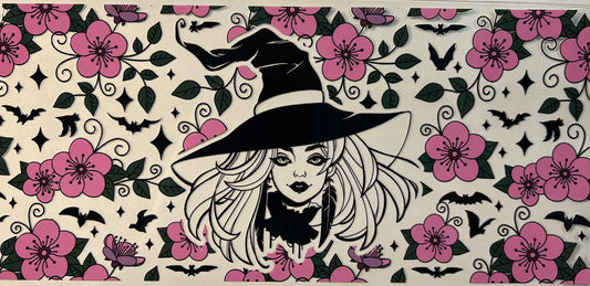 Pink, black and green witch