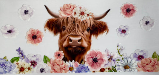 Highland Cow and Flowers