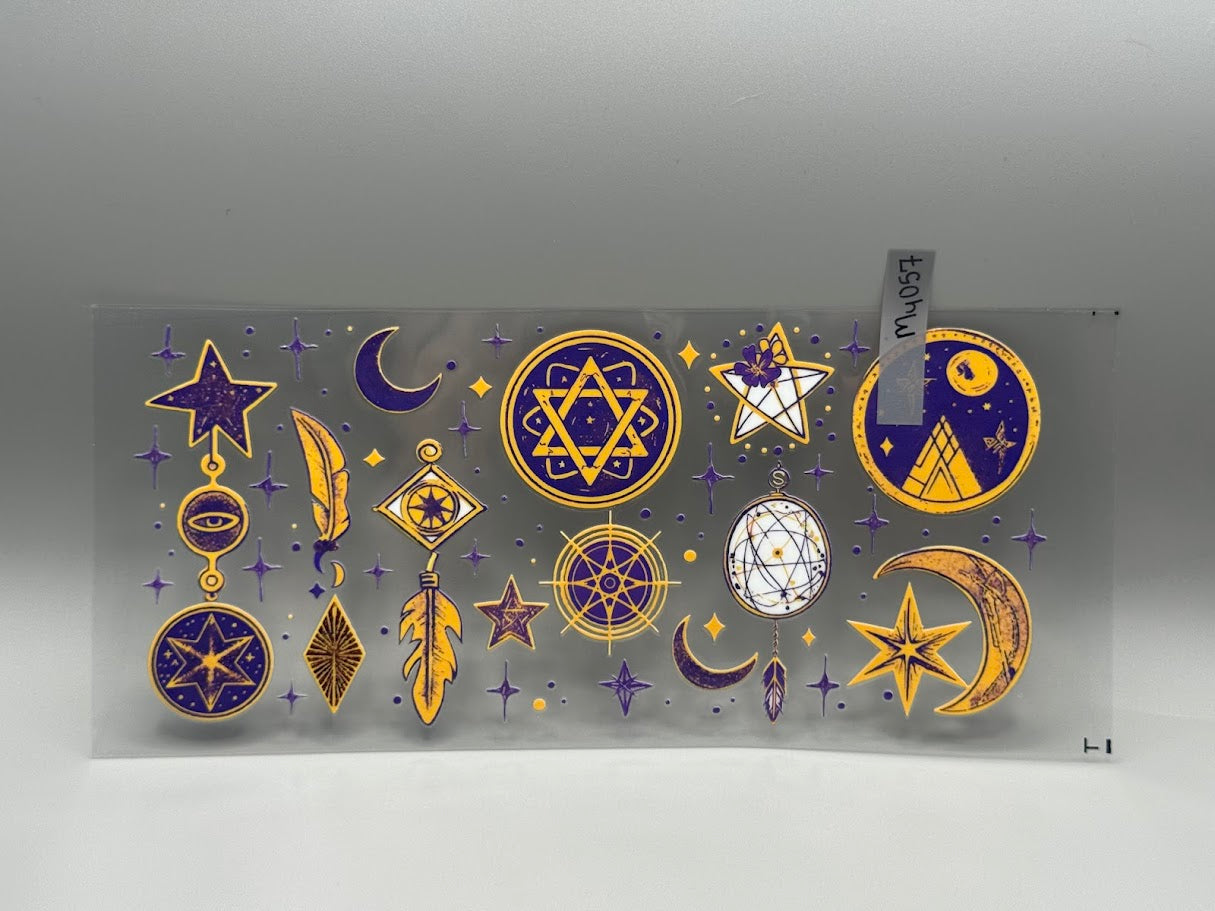 MY057 purple & gold stars, feathers