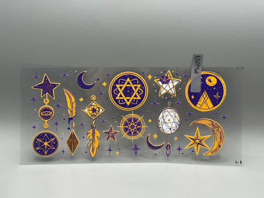 MY057 purple & gold stars, feathers