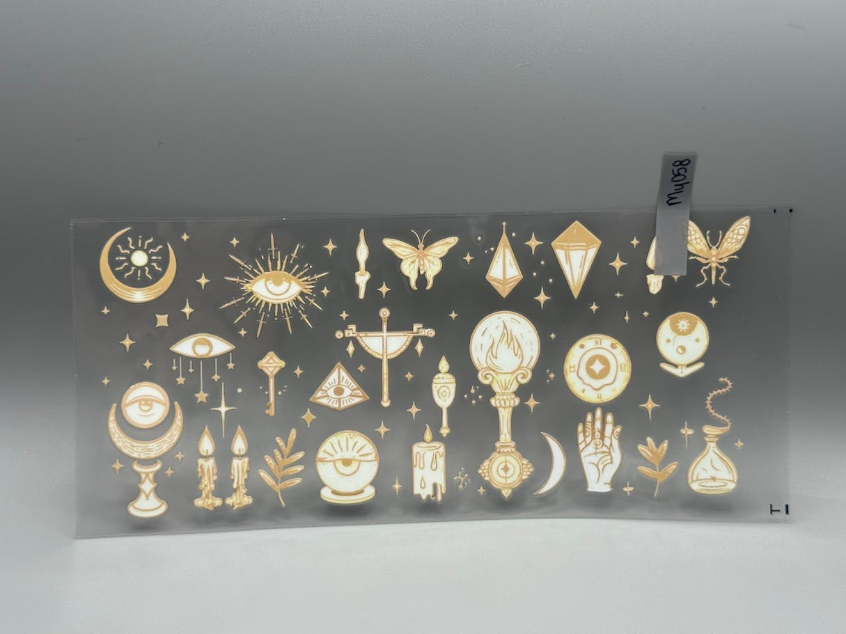 MY058 white & gold moth, potion, palm, candles, stars