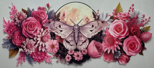 Pink Moth and Flowers