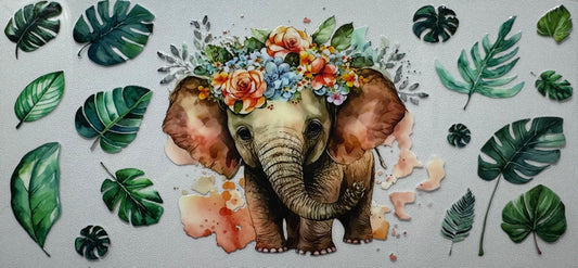 Floral Elephant and Leaves
