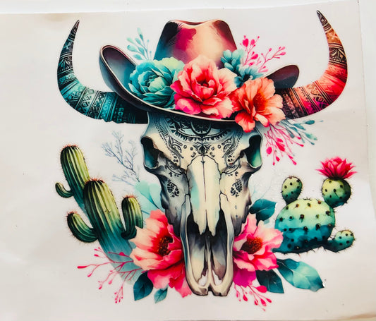 Western Hat, Skull, and Flowers