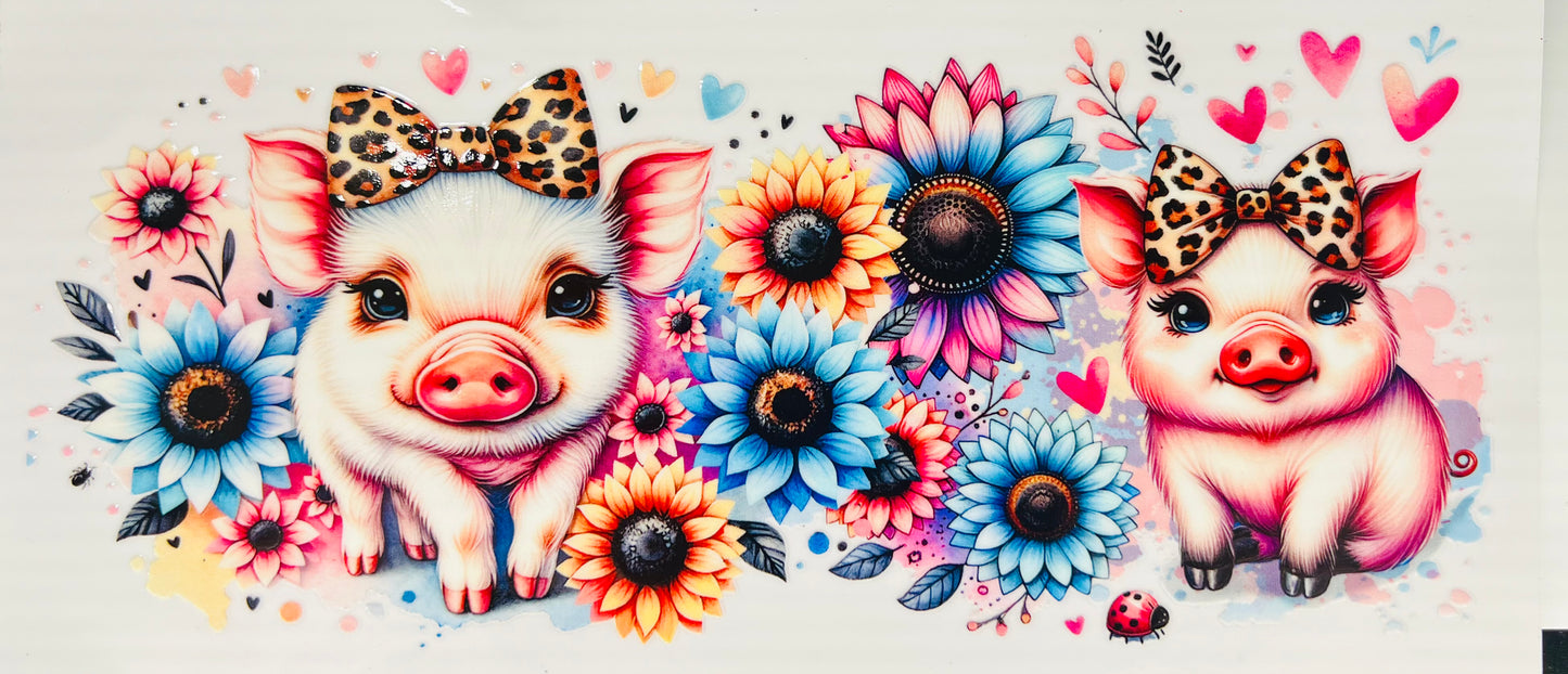 Piglet w/ cheetah bow and flowers
