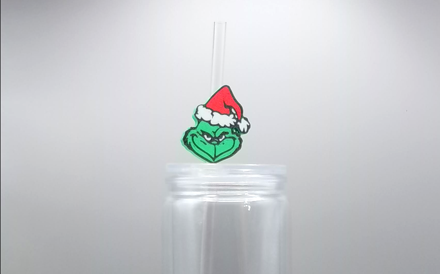 Grinch Face straw topper